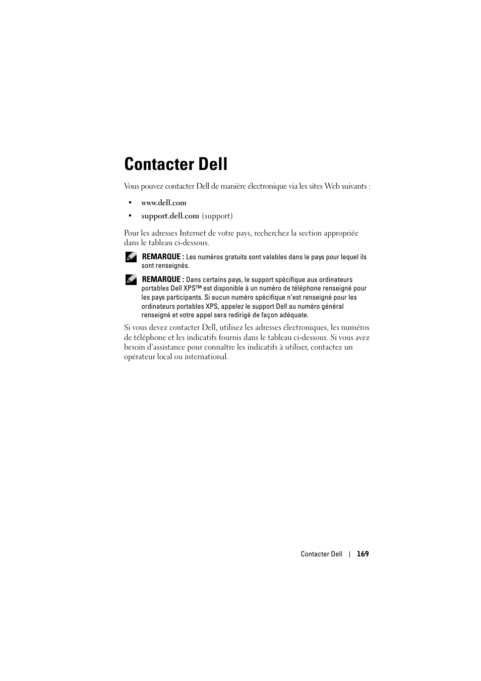 Contacter dell, 6 contacter dell | Dell Projector 1200MP User Manual | Page 169 / 904