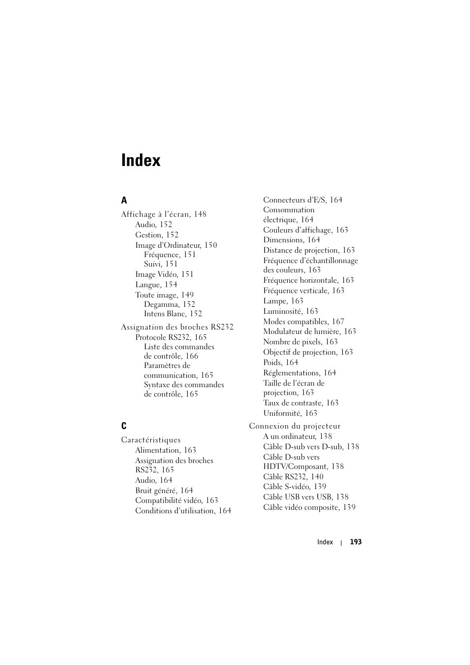 Index | Dell Projector 1200MP User Manual | Page 193 / 904