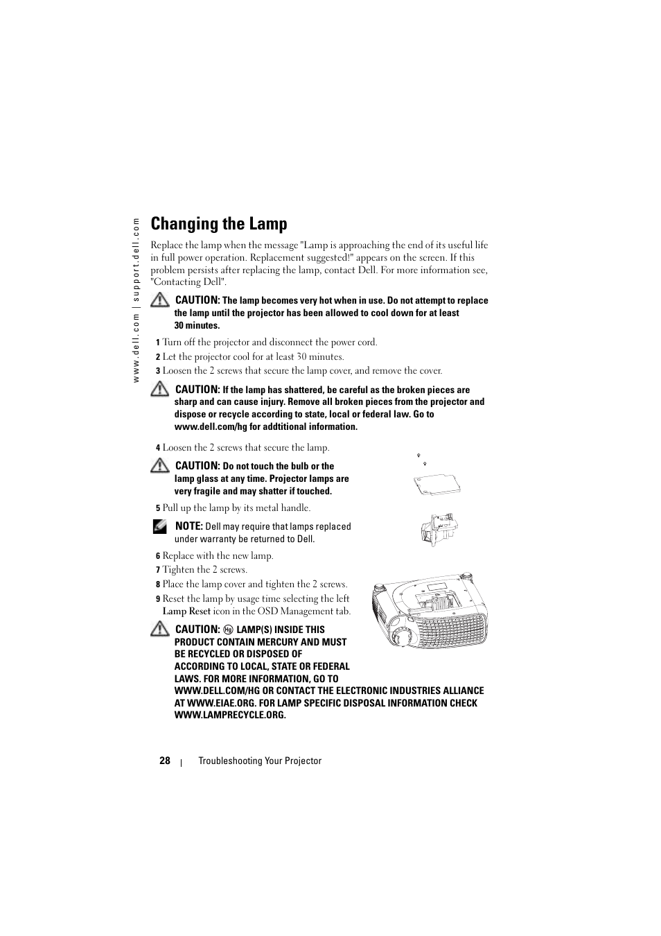 Changing the lamp | Dell Projector 1200MP User Manual | Page 28 / 904