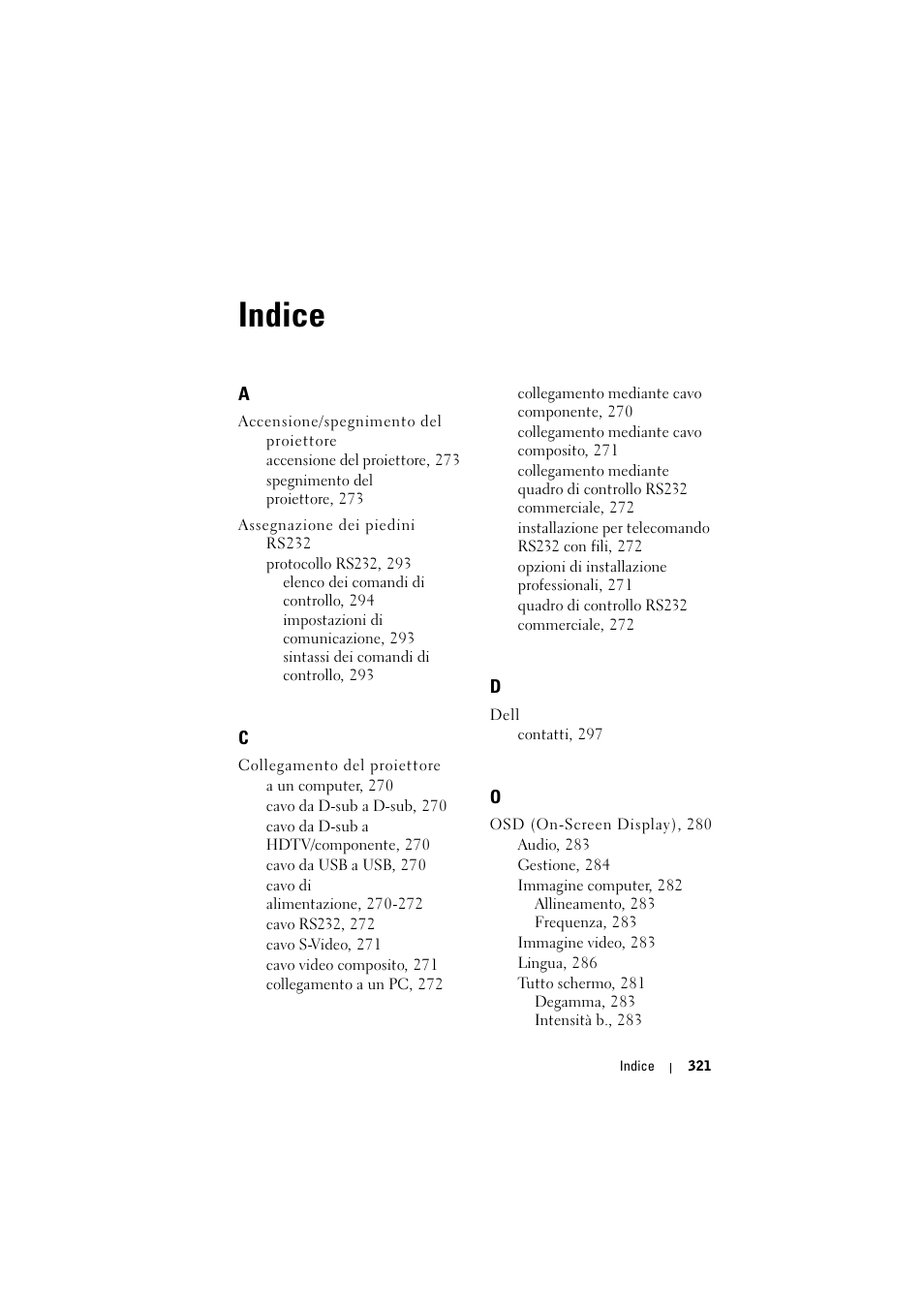 Indice | Dell Projector 1200MP User Manual | Page 321 / 904