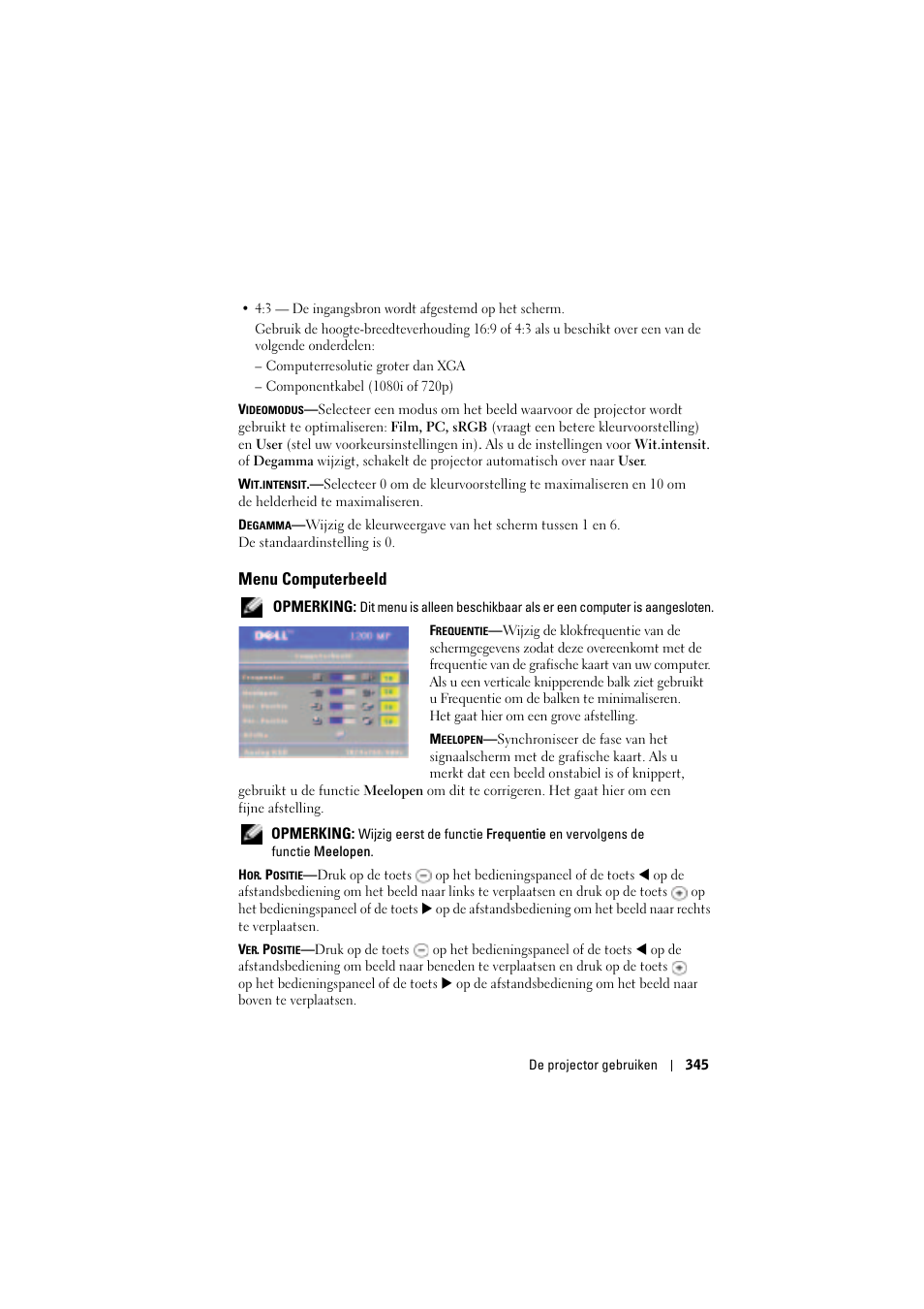 Menu computerbeeld | Dell Projector 1200MP User Manual | Page 345 / 904