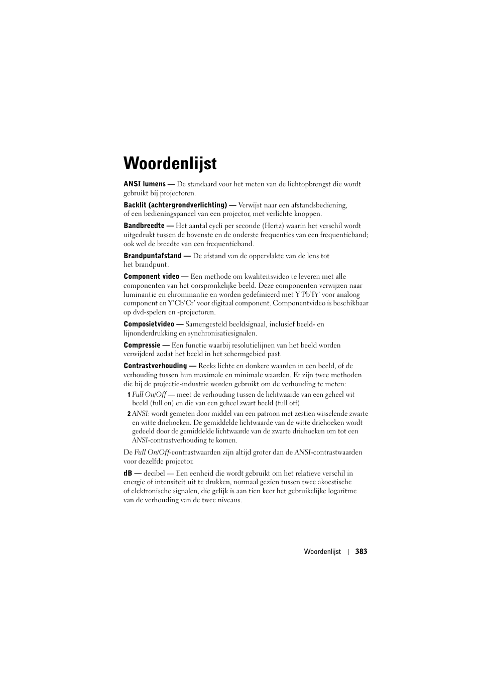 Woordenlijst | Dell Projector 1200MP User Manual | Page 383 / 904