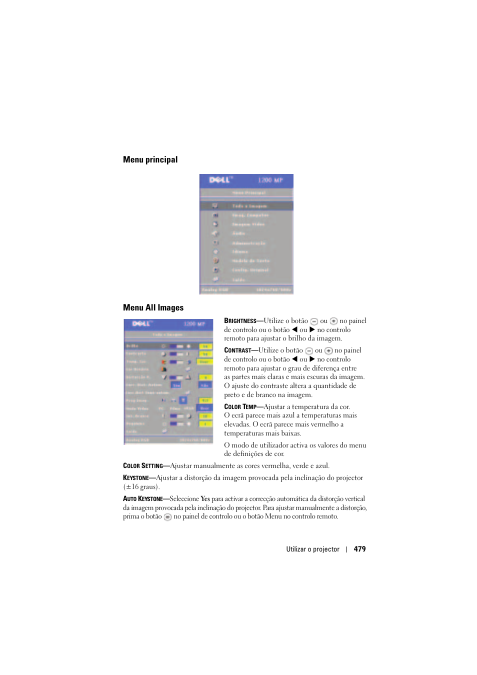 Menu principal, Menu all images, Menu principal menu all images | Dell Projector 1200MP User Manual | Page 479 / 904