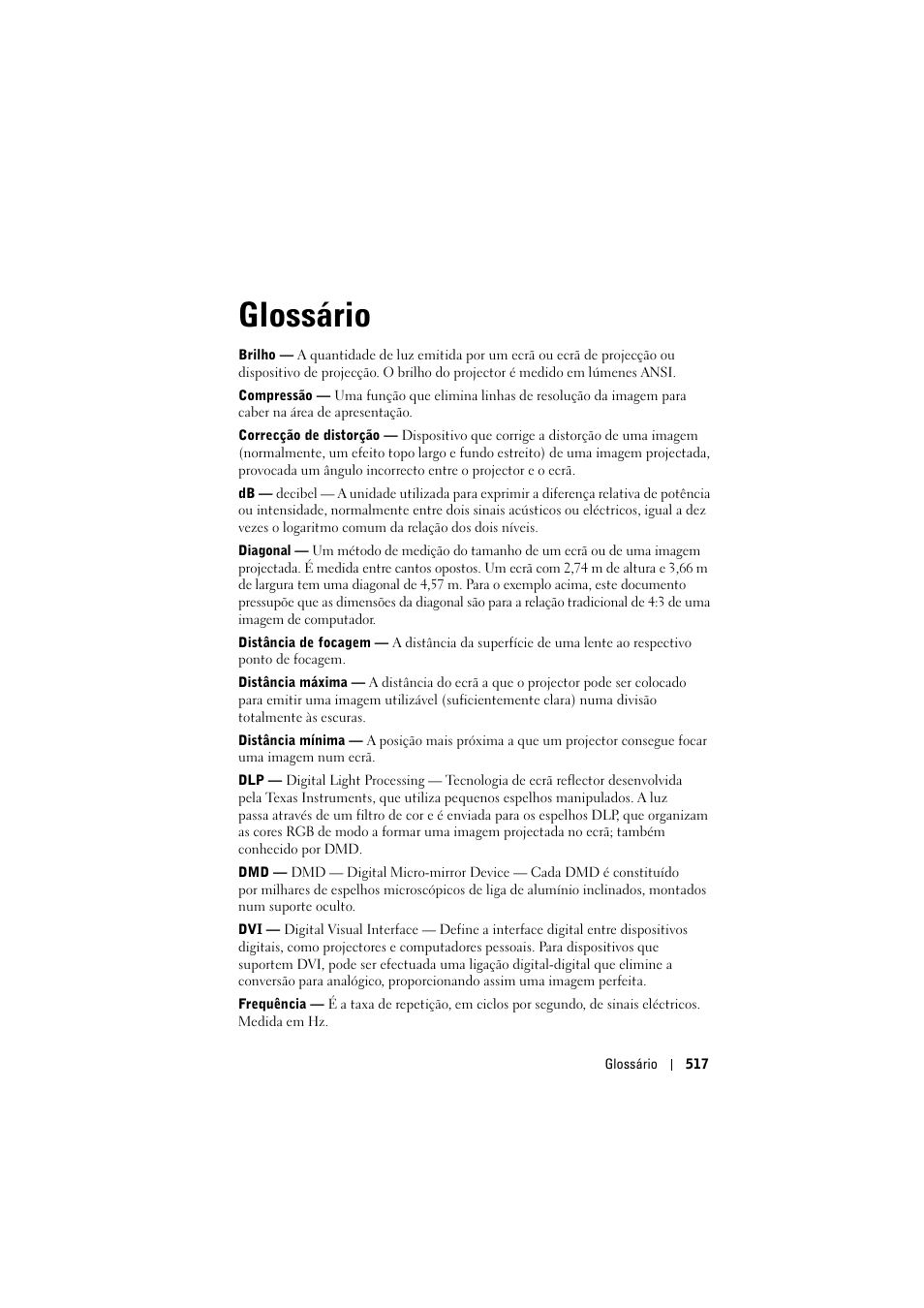 Glossário | Dell Projector 1200MP User Manual | Page 517 / 904