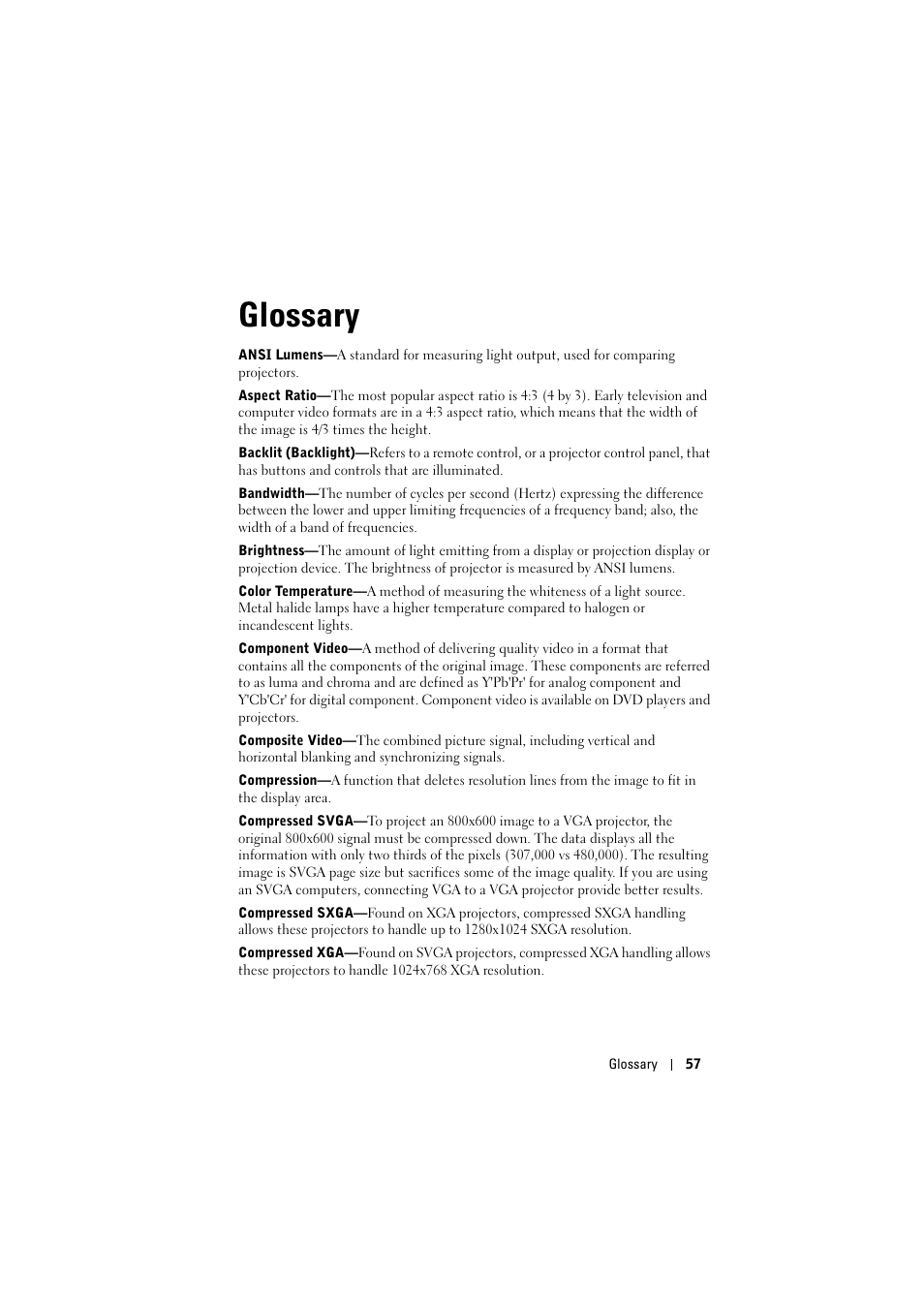 Glossary | Dell Projector 1200MP User Manual | Page 57 / 904