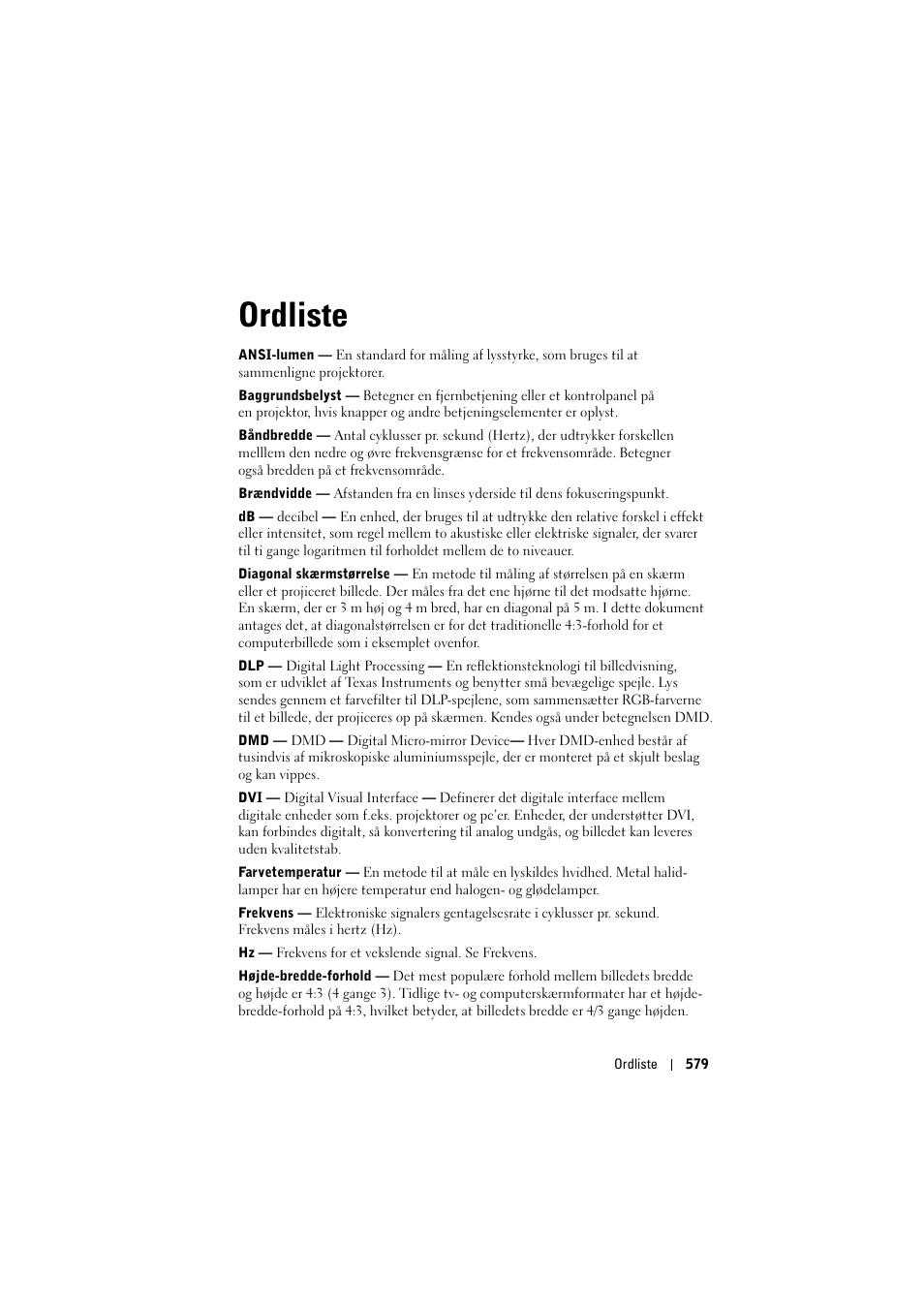 Ordliste | Dell Projector 1200MP User Manual | Page 579 / 904
