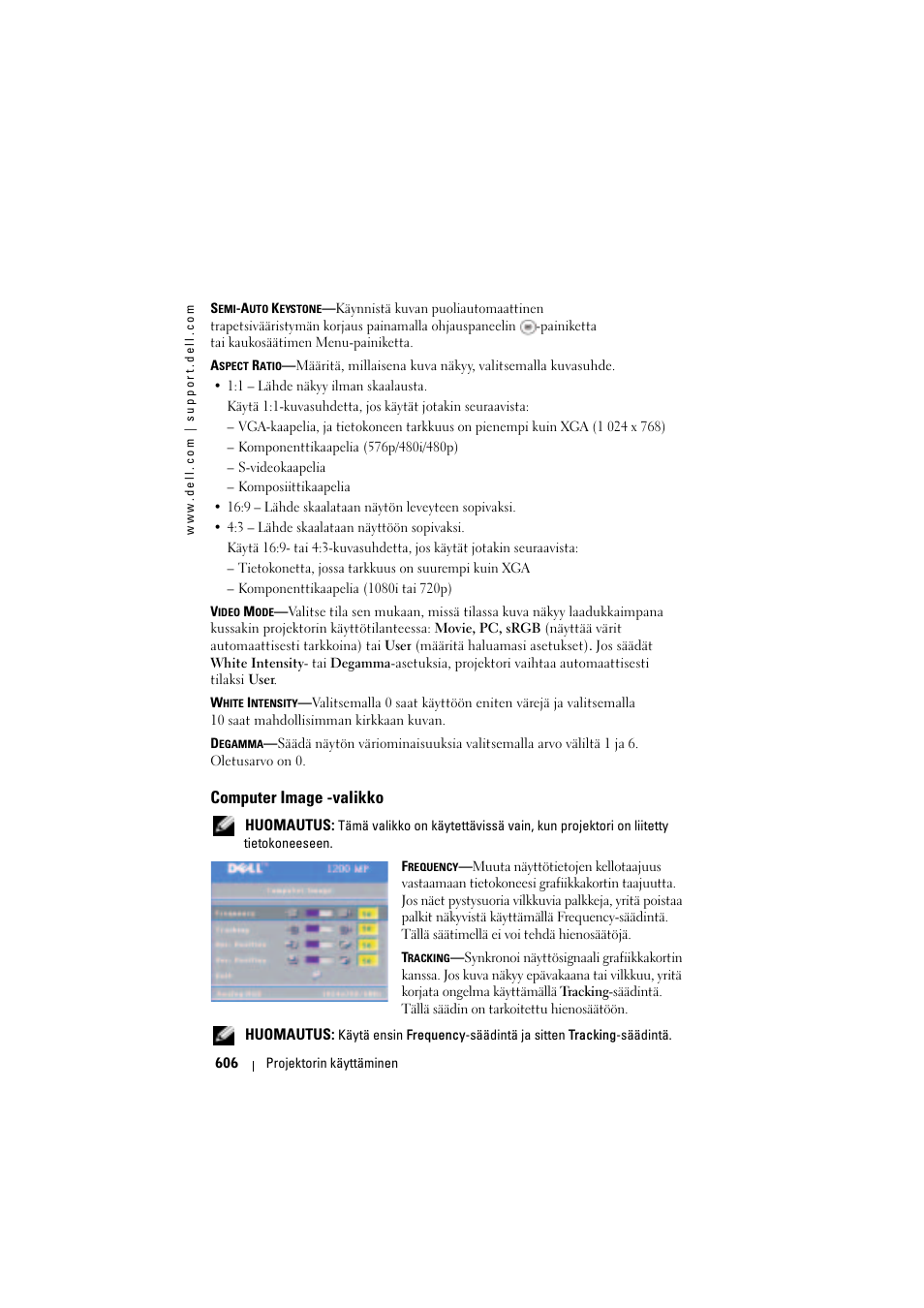 Computer image -valikko | Dell Projector 1200MP User Manual | Page 606 / 904