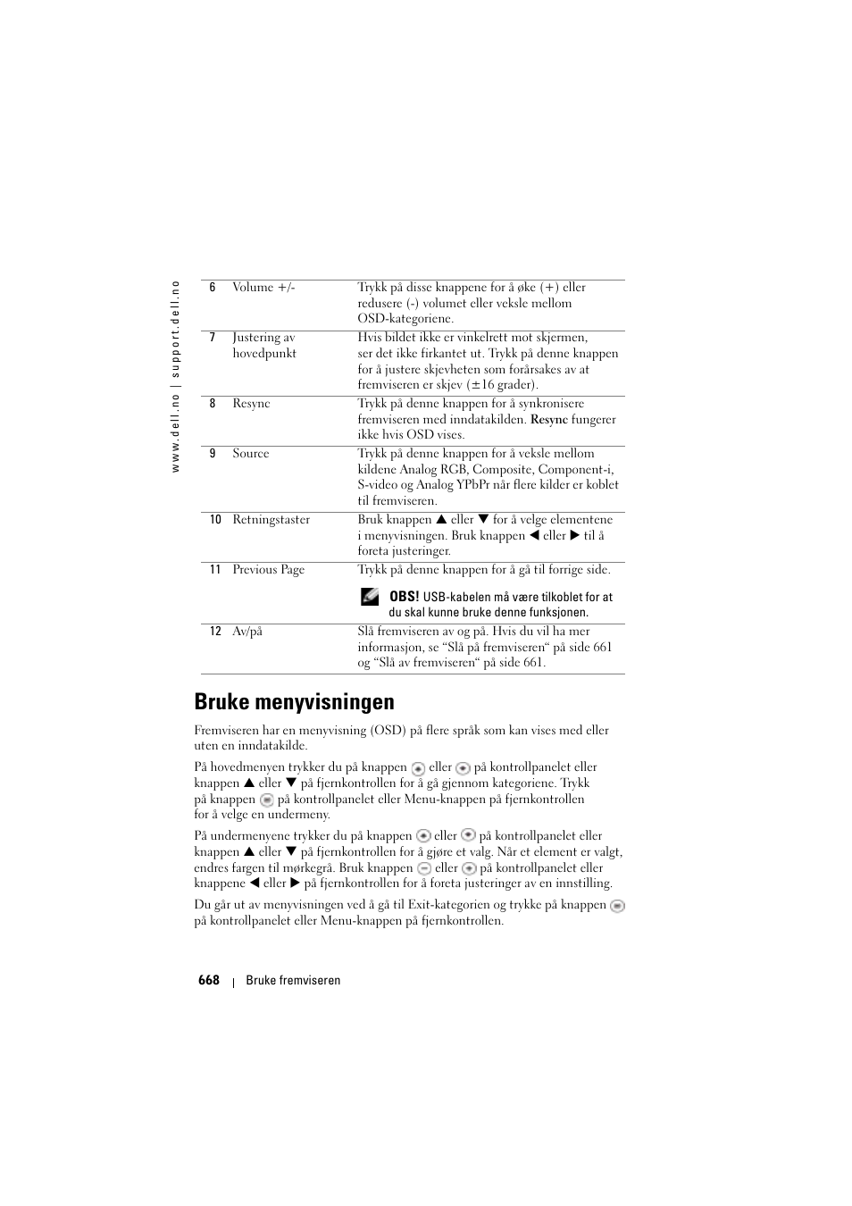 Bruke menyvisningen | Dell Projector 1200MP User Manual | Page 668 / 904