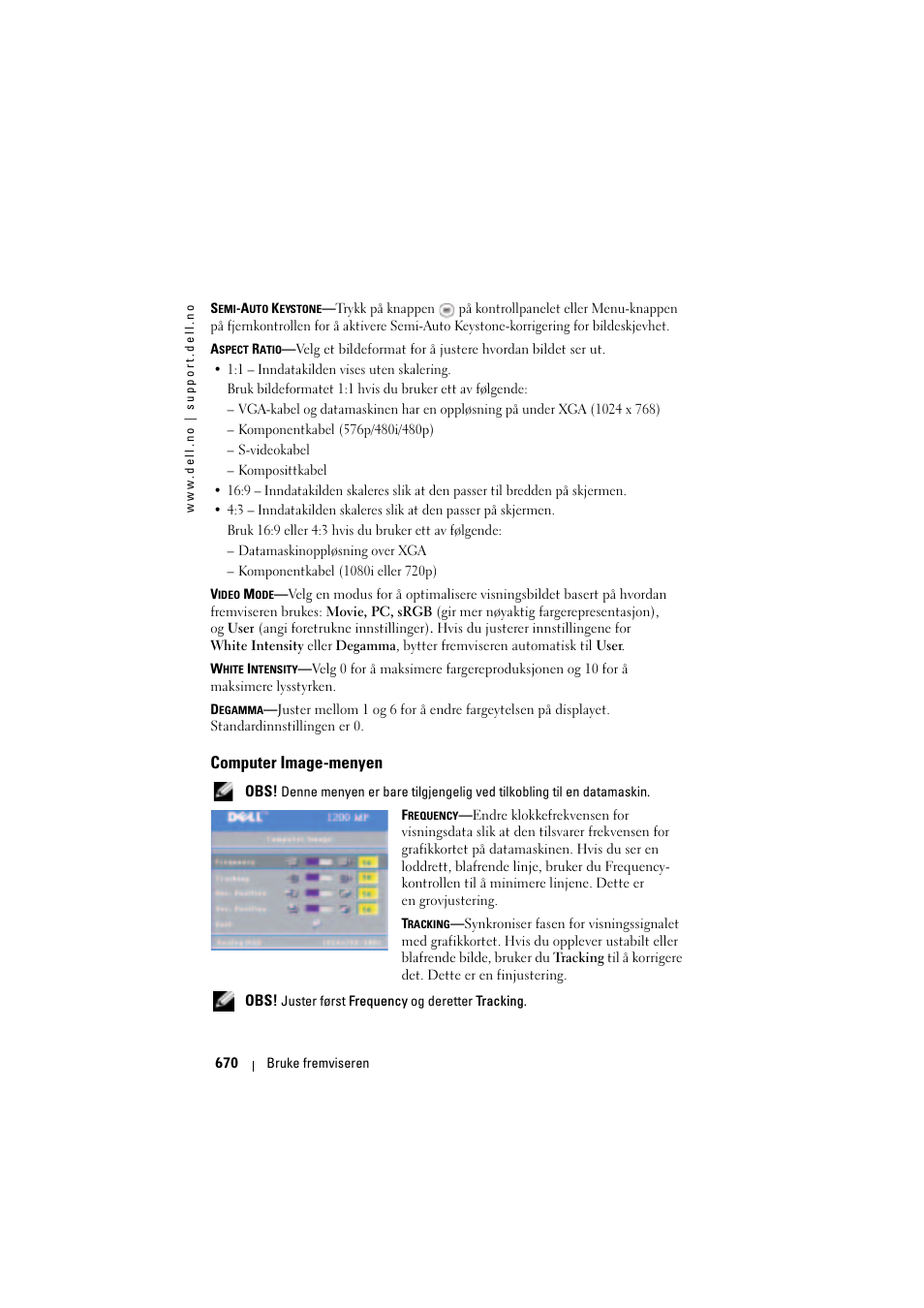 Computer image-menyen | Dell Projector 1200MP User Manual | Page 670 / 904