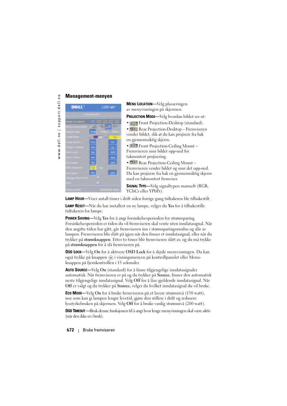 Management-menyen | Dell Projector 1200MP User Manual | Page 672 / 904