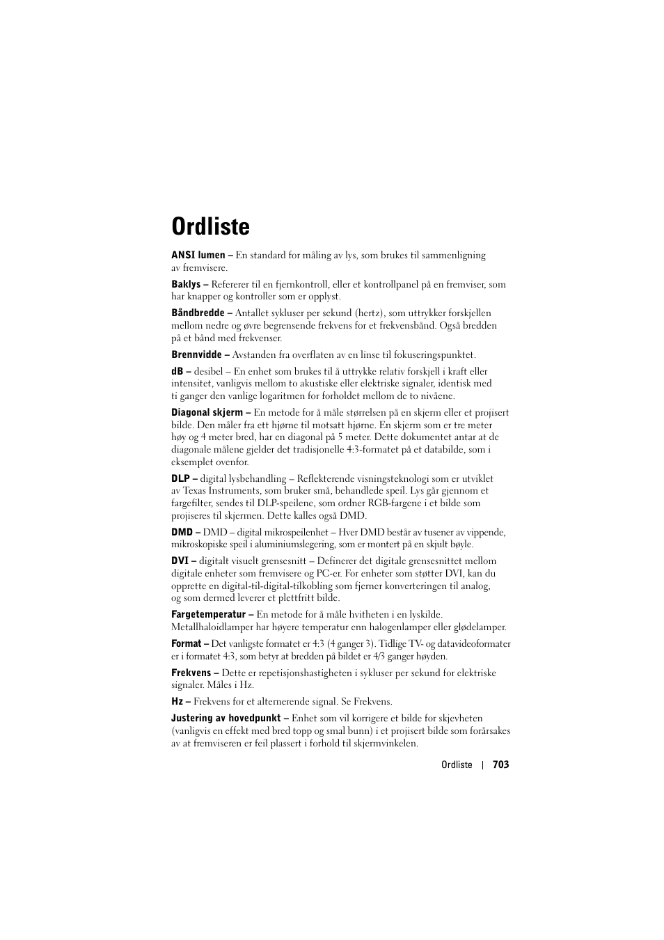 Ordliste | Dell Projector 1200MP User Manual | Page 703 / 904