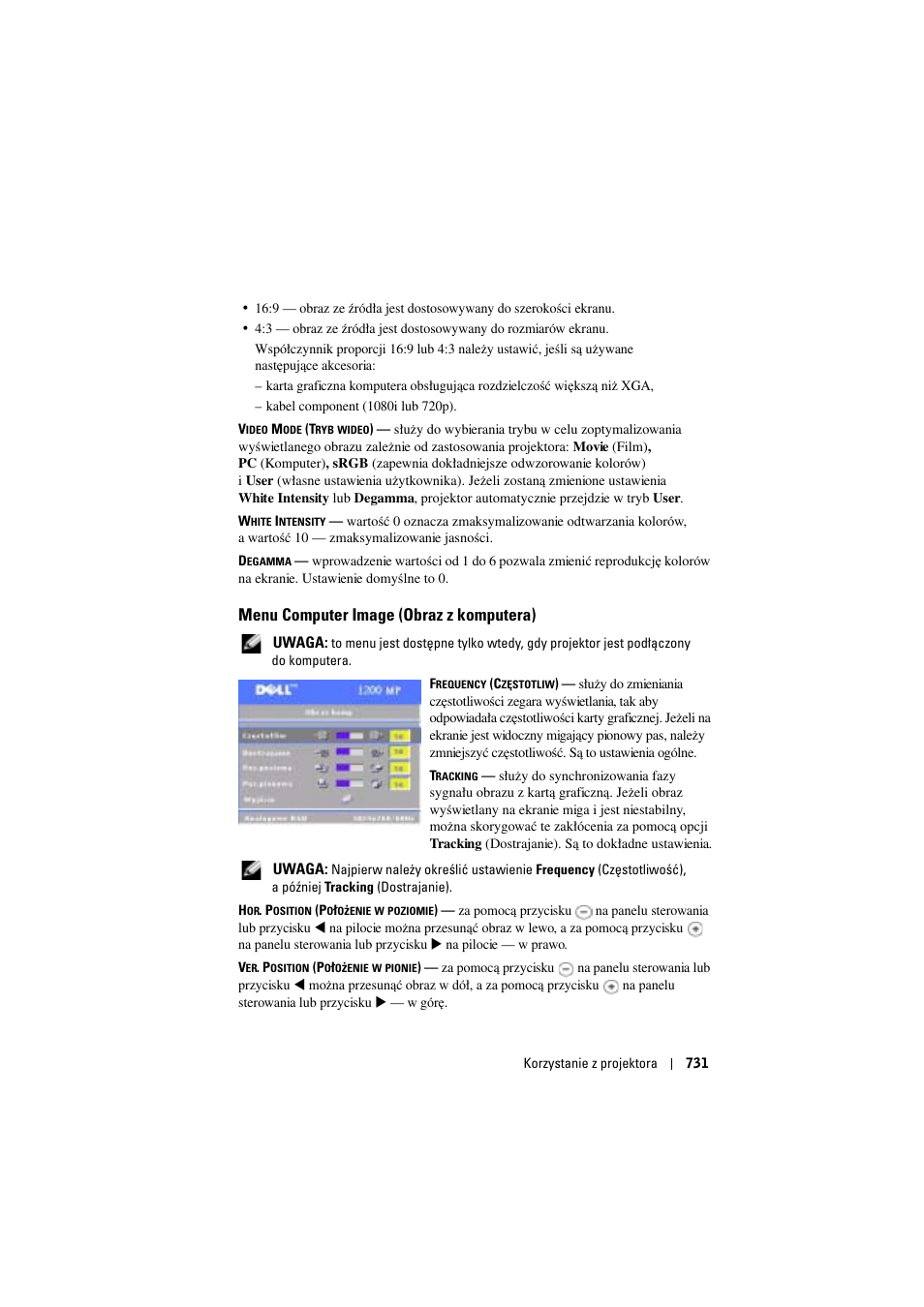 Menu computer image (obraz z komputera) | Dell Projector 1200MP User Manual | Page 731 / 904