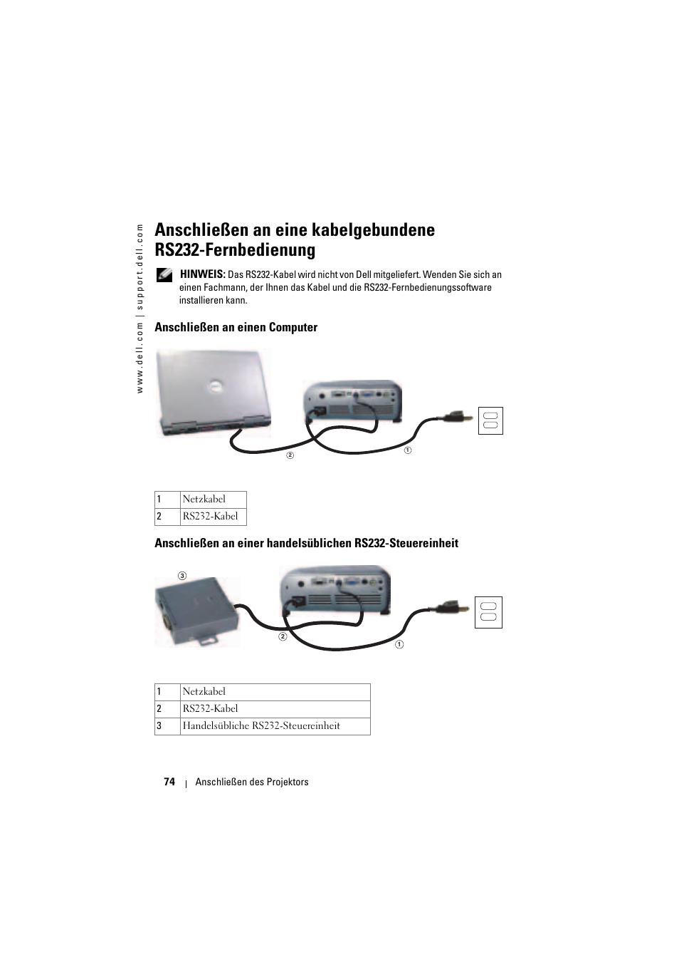 Anschließen an einen computer | Dell Projector 1200MP User Manual | Page 74 / 904