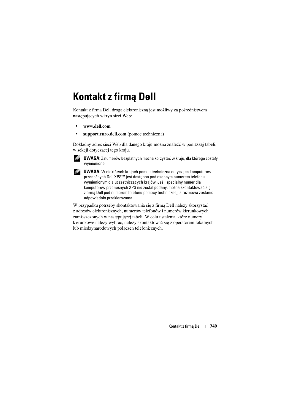 Kontakt z firmą dell, 6 kontakt z firmą dell | Dell Projector 1200MP User Manual | Page 749 / 904