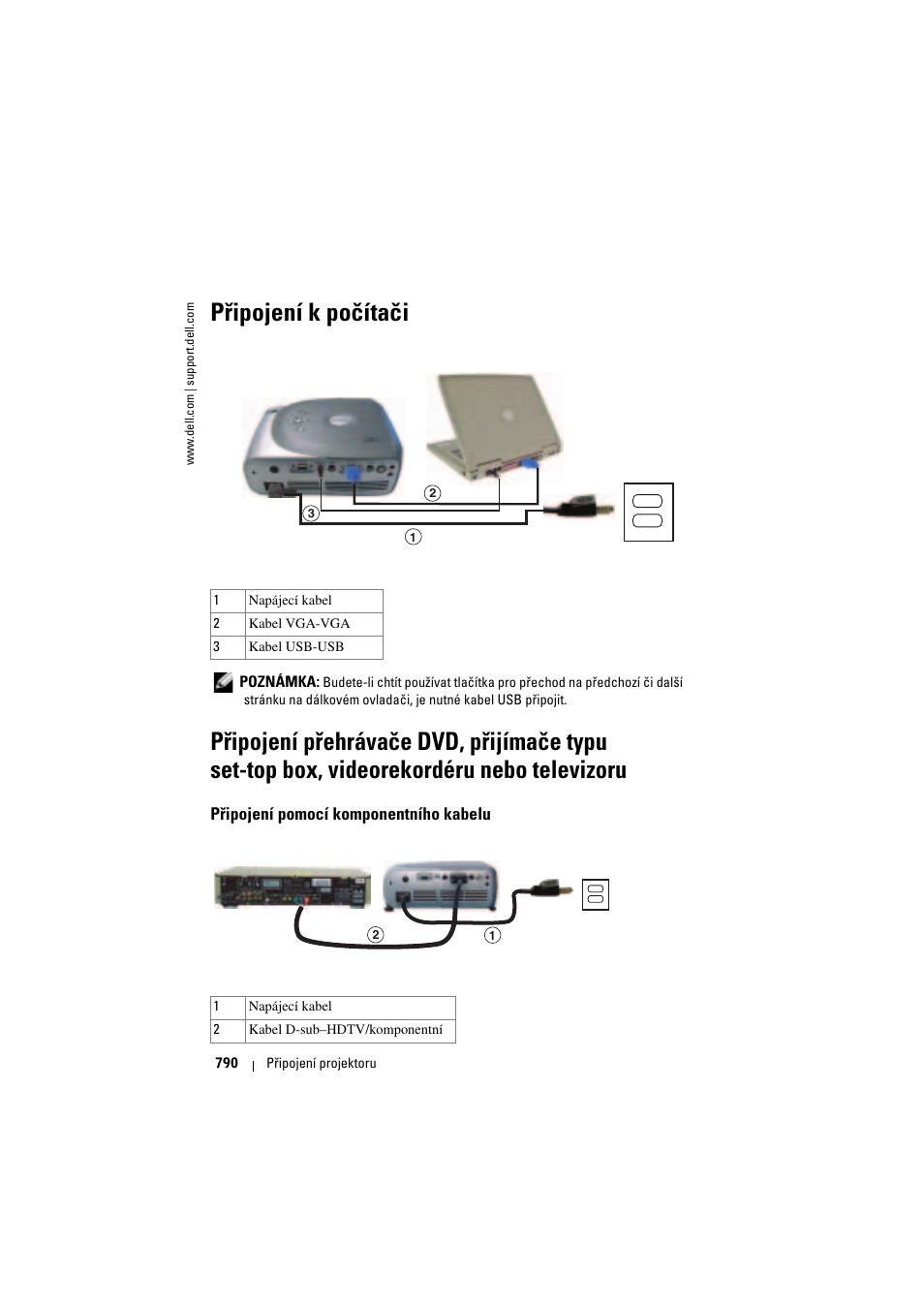 Připojení k počítači, Připojení pomocí komponentního kabelu | Dell Projector 1200MP User Manual | Page 790 / 904