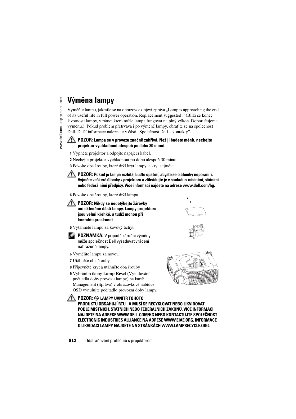 Výměna lampy | Dell Projector 1200MP User Manual | Page 812 / 904