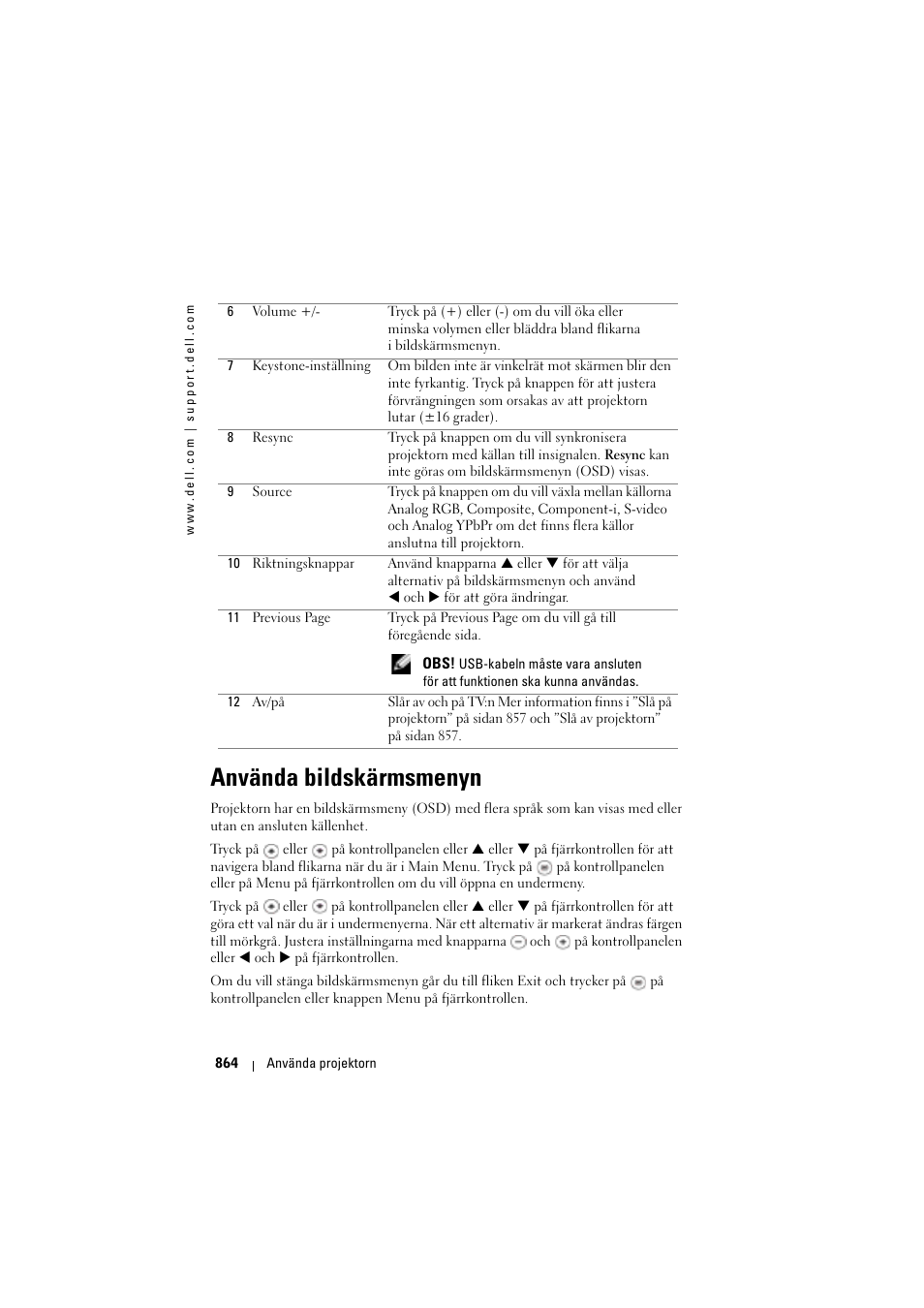 Använda bildskärmsmenyn | Dell Projector 1200MP User Manual | Page 864 / 904