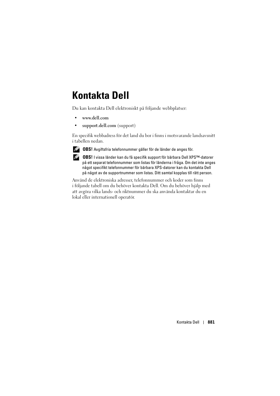 Kontakta dell, 6 kontakta dell | Dell Projector 1200MP User Manual | Page 881 / 904