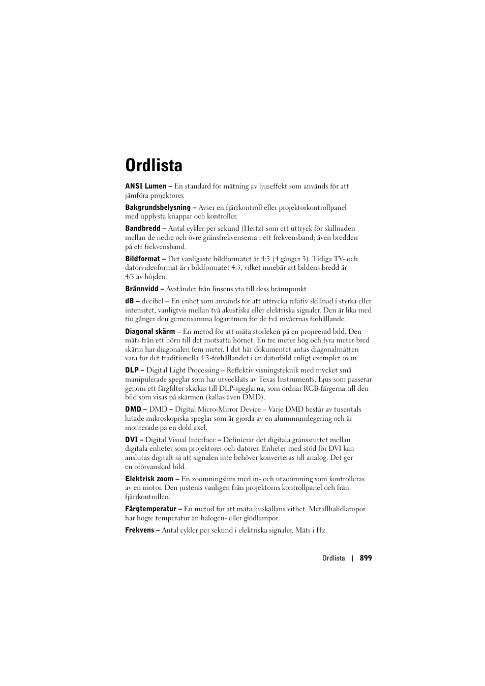 Ordlista | Dell Projector 1200MP User Manual | Page 899 / 904