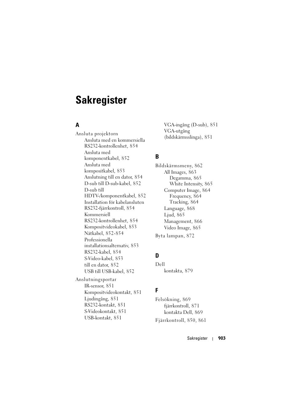 Sakregister | Dell Projector 1200MP User Manual | Page 903 / 904