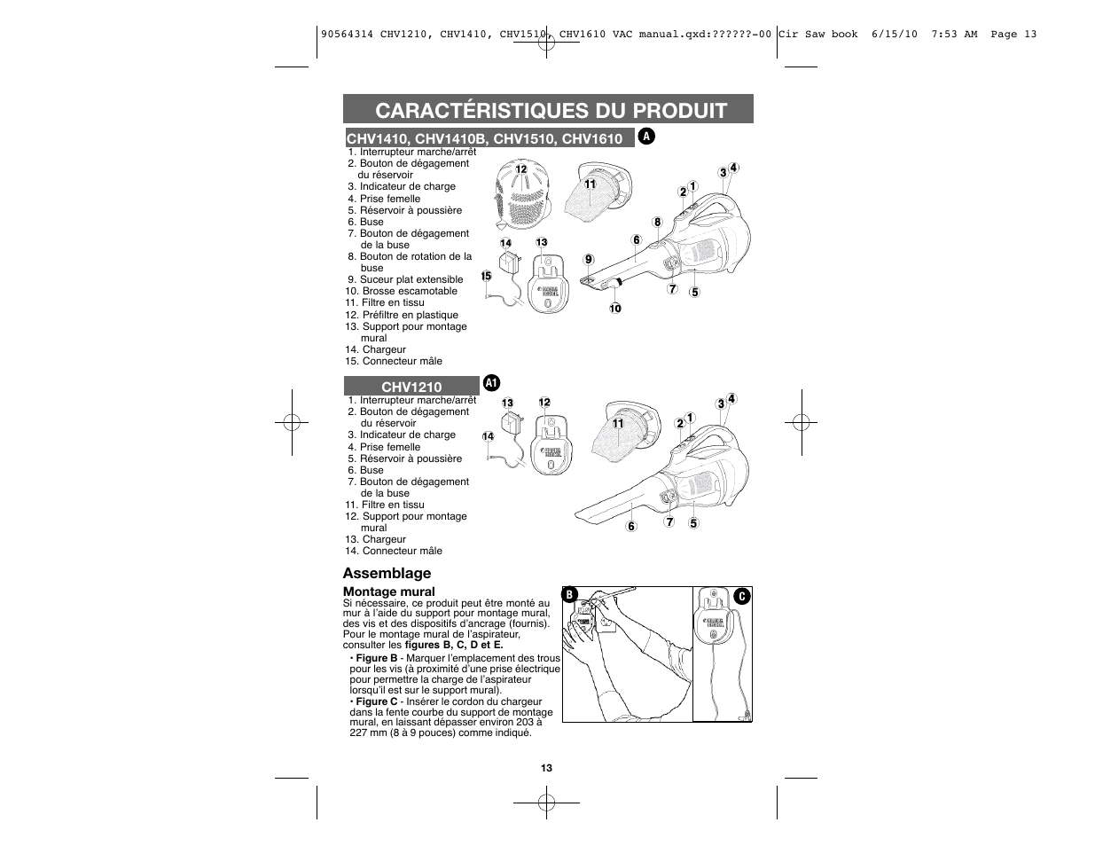 Caractéristiques du produit | Black & Decker CHV1510 User Manual | Page 13 / 32