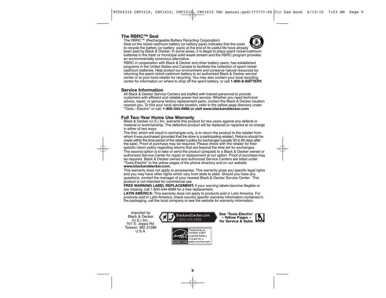 Black & Decker CHV1510 User Manual | Page 9 / 32