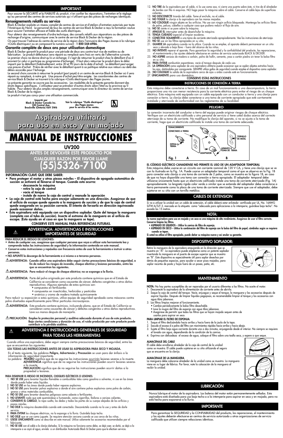 Manual de instrucciones | Black & Decker UV200 User Manual | Page 3 / 4