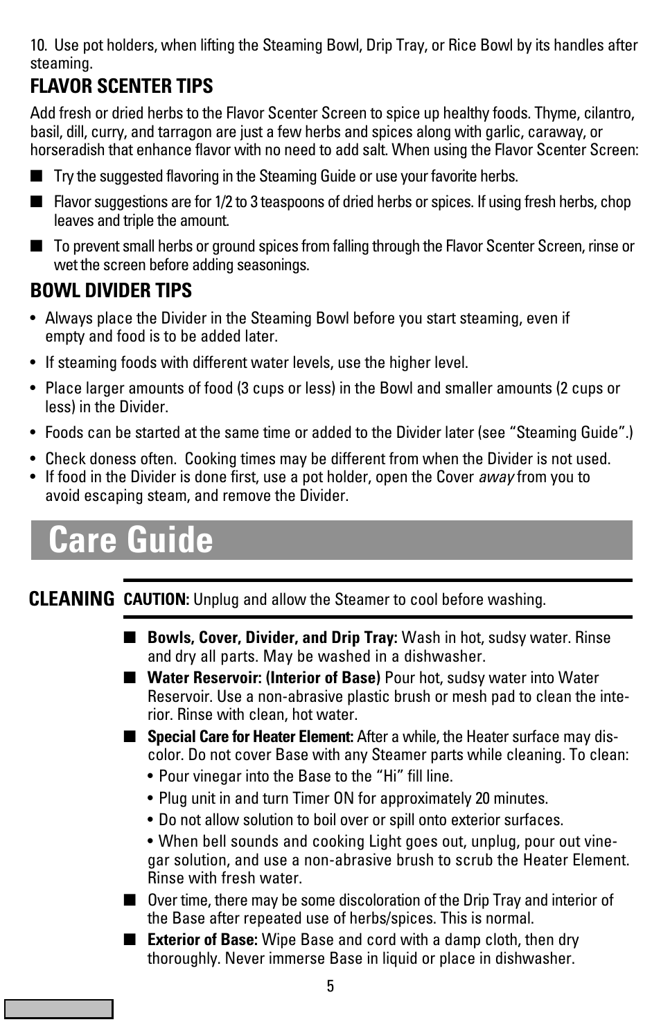 Care guide | Black & Decker HS900 User Manual | Page 5 / 32