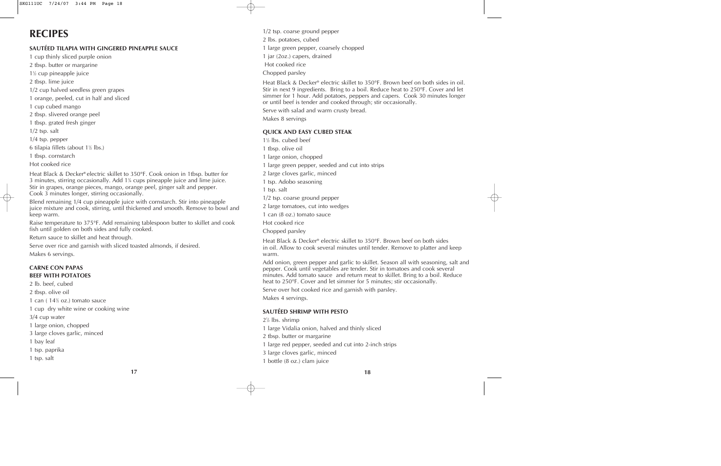 Recipes | Black & Decker SKG111 User Manual | Page 10 / 15
