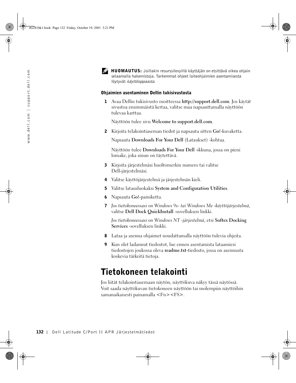 Tietokoneen telakointi | Dell C/Port II APR User Manual | Page 134 / 438