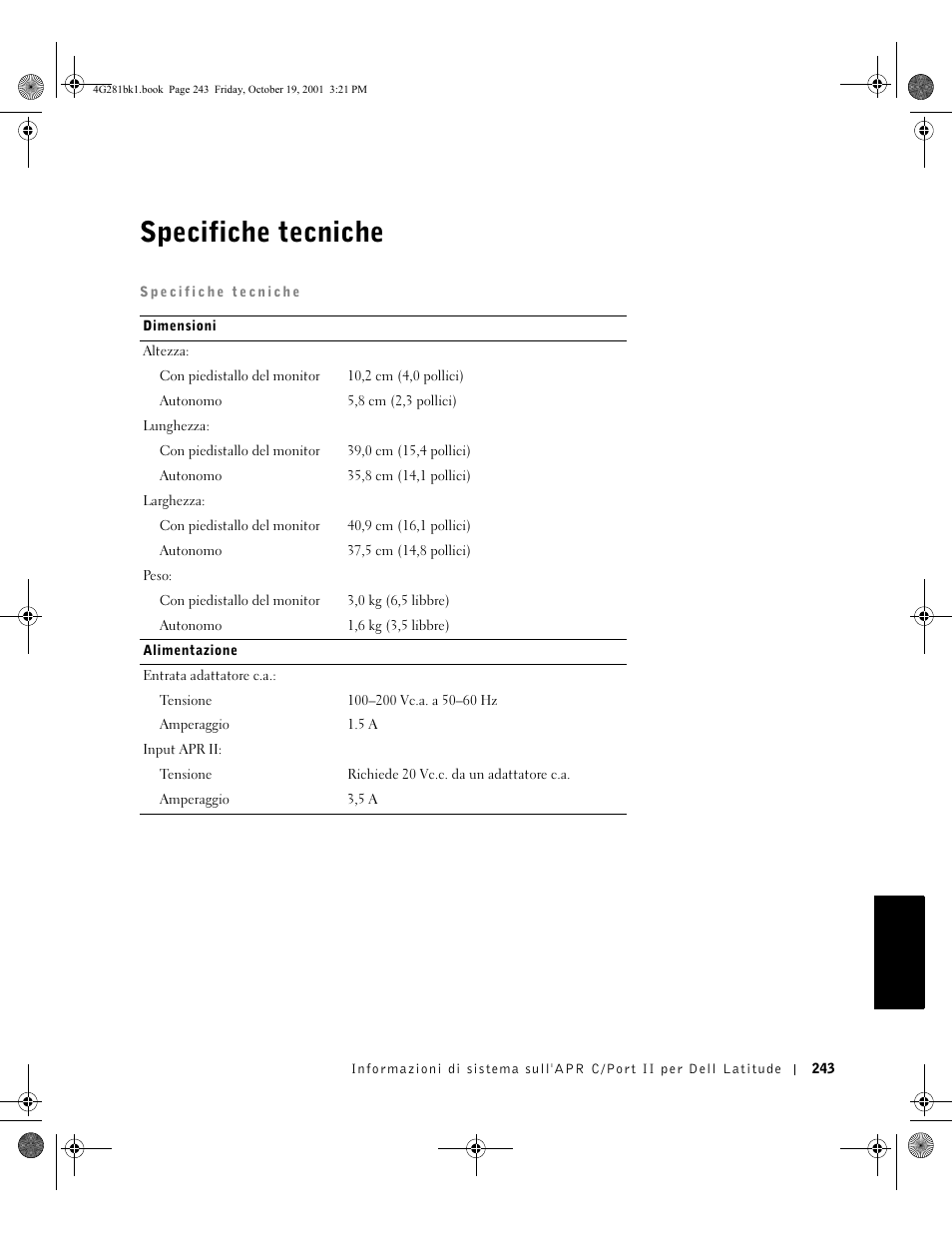 Specifiche tecniche | Dell C/Port II APR User Manual | Page 245 / 438