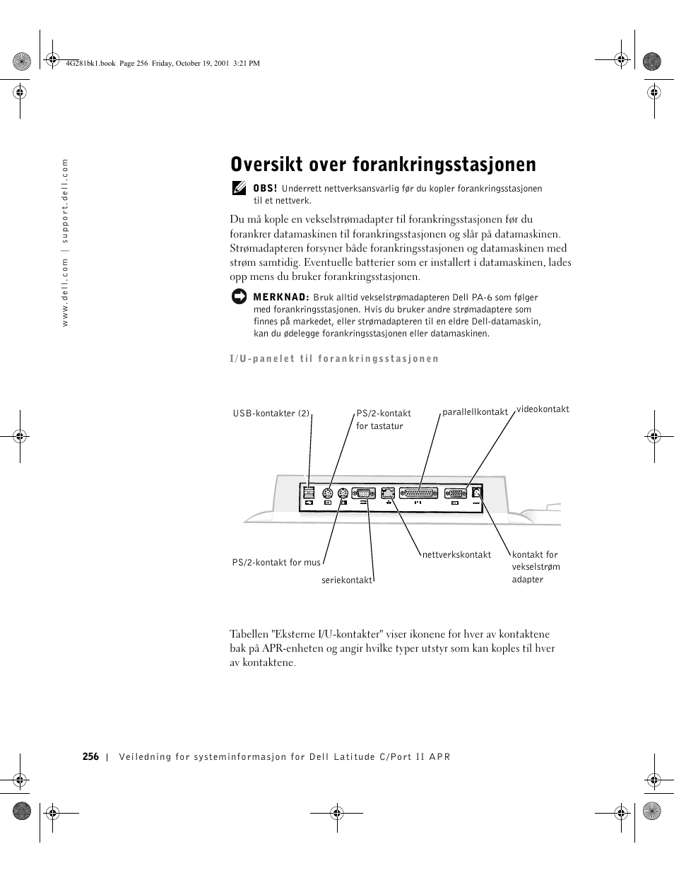 Oversikt over forankringsstasjonen | Dell C/Port II APR User Manual | Page 258 / 438