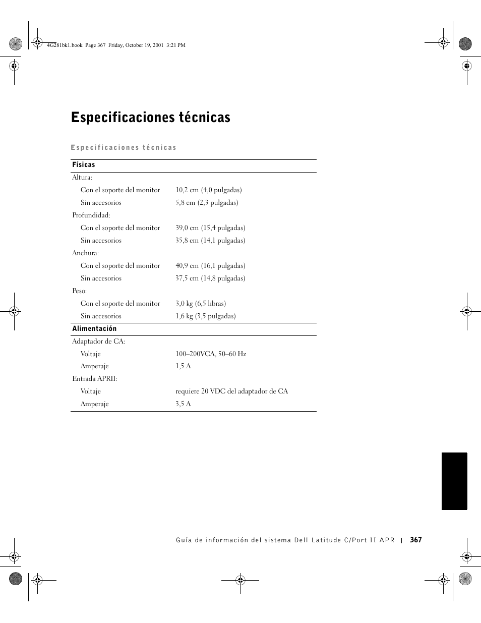 Especificaciones técnicas | Dell C/Port II APR User Manual | Page 369 / 438