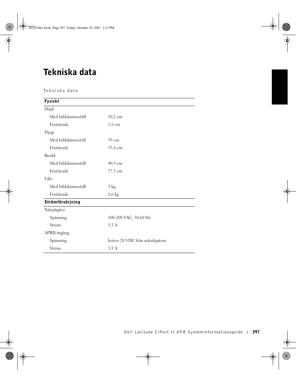 Tekniska data | Dell C/Port II APR User Manual | Page 399 / 438