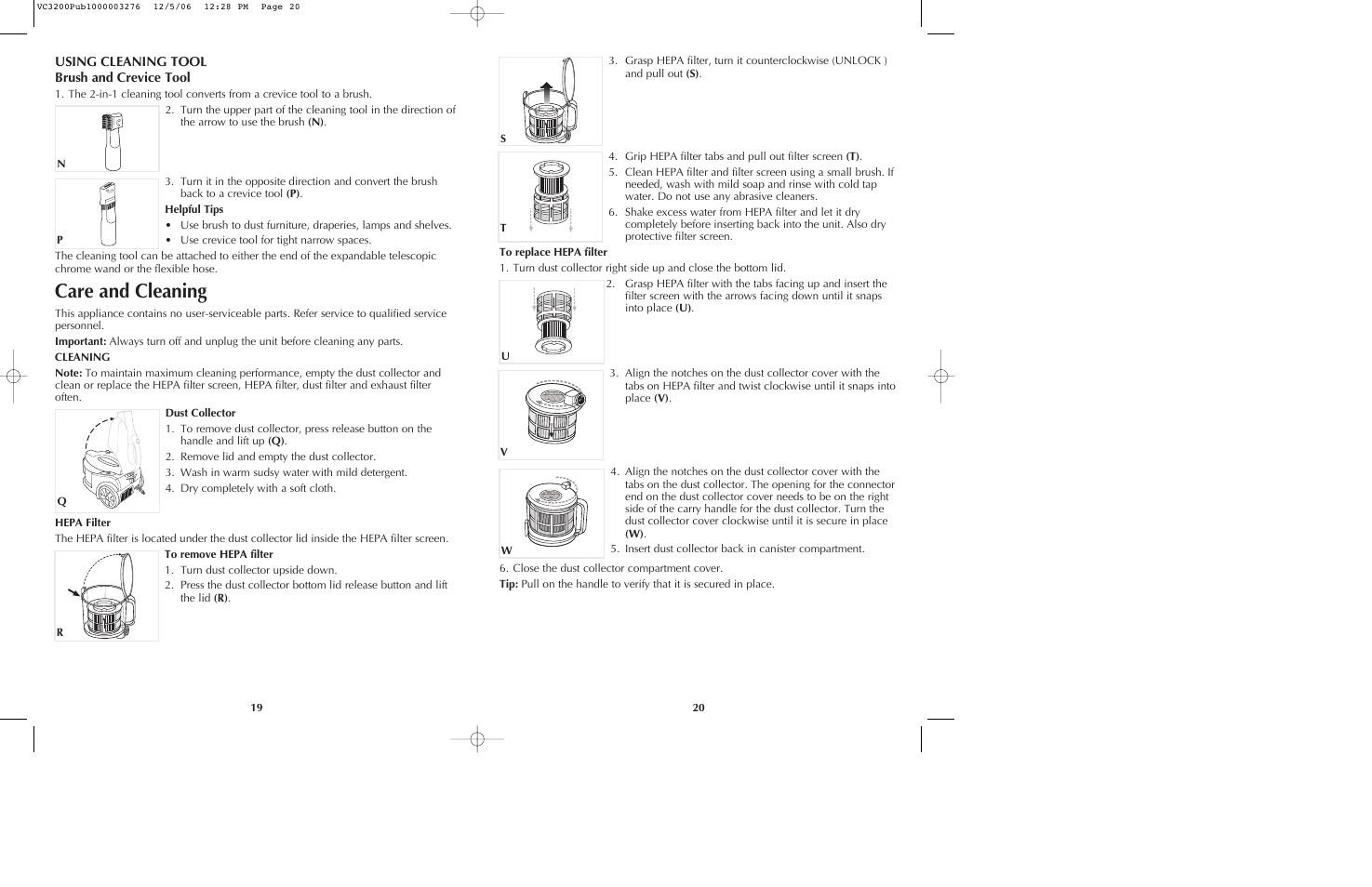 Care and cleaning | Black & Decker VC3200 User Manual | Page 11 / 14