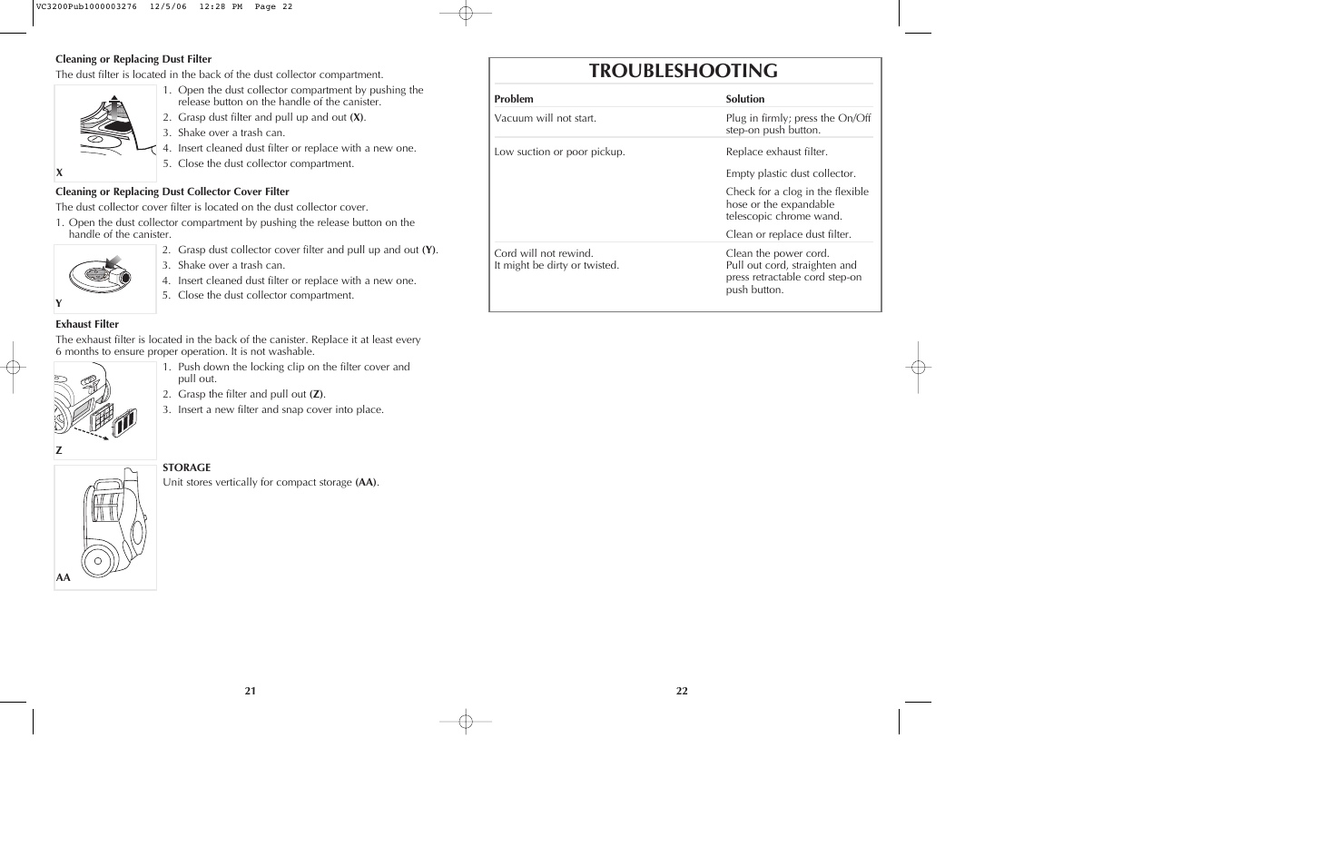 Troubleshooting | Black & Decker VC3200 User Manual | Page 12 / 14