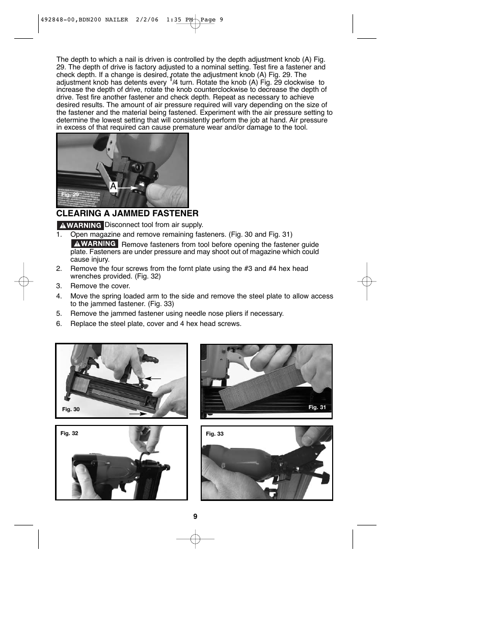 Clearing a jammed fastener | Black & Decker BDN200 User Manual | Page 9 / 34