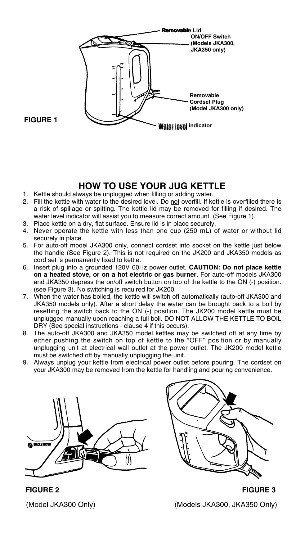 How to use, How to use your jug kettle | Black & Decker JK200 User Manual | Page 3 / 4