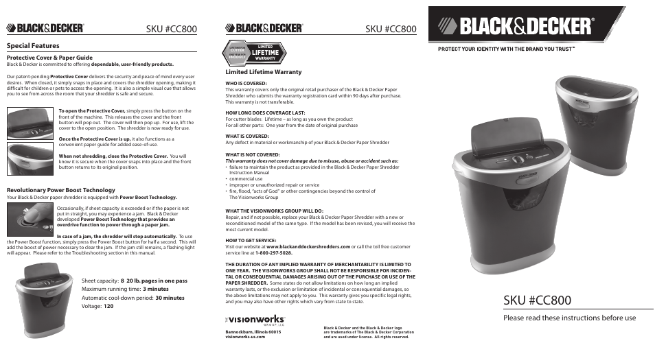 Black & Decker cc800 User Manual | 2 pages