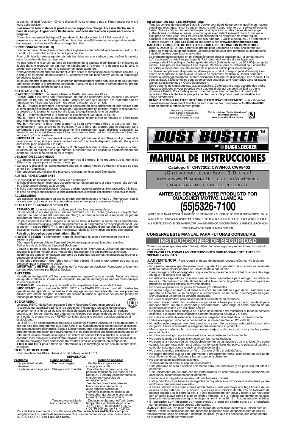 Manual de instrucciones, Instrucciones de seguridad | Black & Decker Dust Buster CWV8400 User Manual | Page 3 / 4
