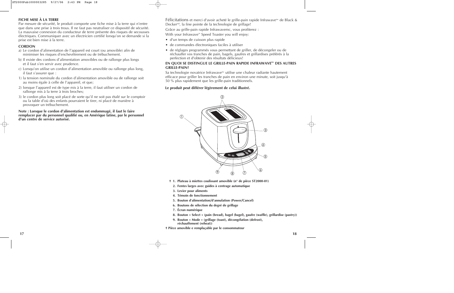 Félicitations | Black & Decker INFRAWAVE ST2000 User Manual | Page 10 / 15