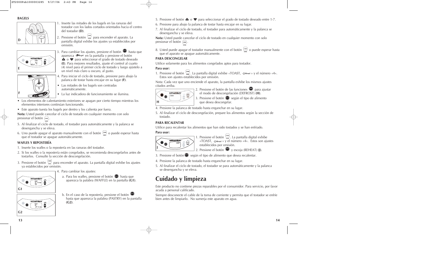 Cuidado y limpieza | Black & Decker INFRAWAVE ST2000 User Manual | Page 8 / 15