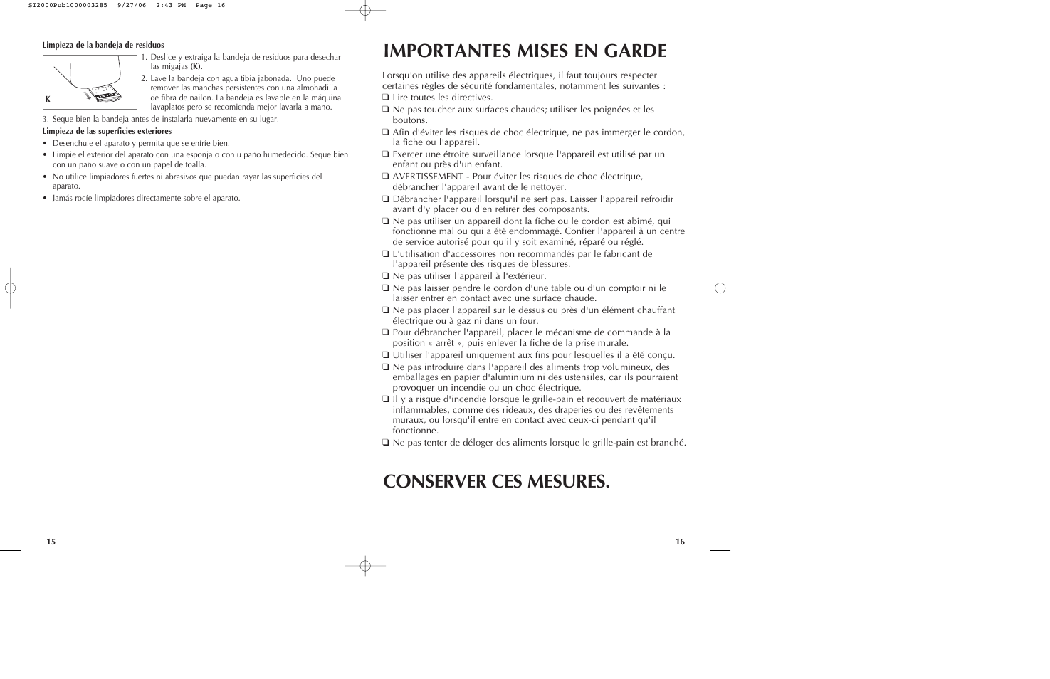 Importantes mises en garde conserver ces mesures | Black & Decker INFRAWAVE ST2000 User Manual | Page 9 / 15