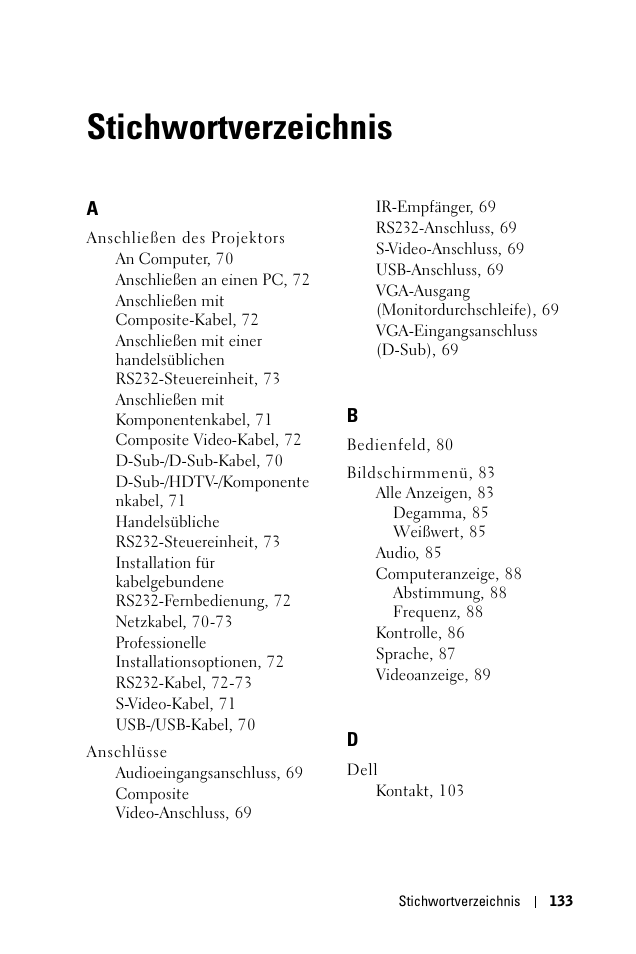 Stichwortverzeichnis | Dell 1100MP User Manual | Page 133 / 976
