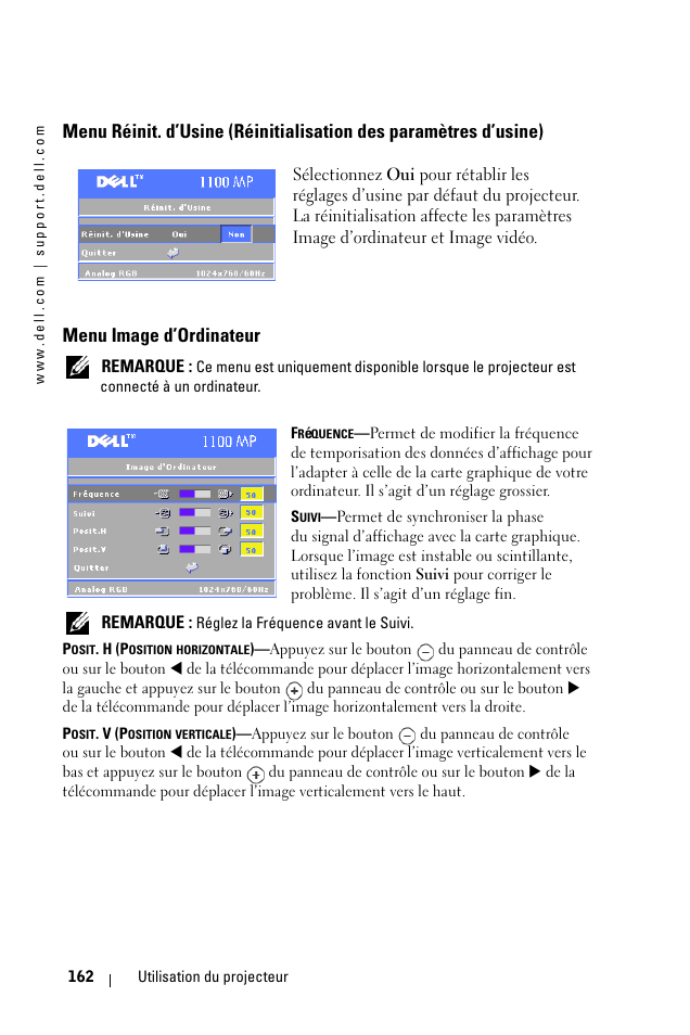 Menu image d’ordinateur | Dell 1100MP User Manual | Page 162 / 976
