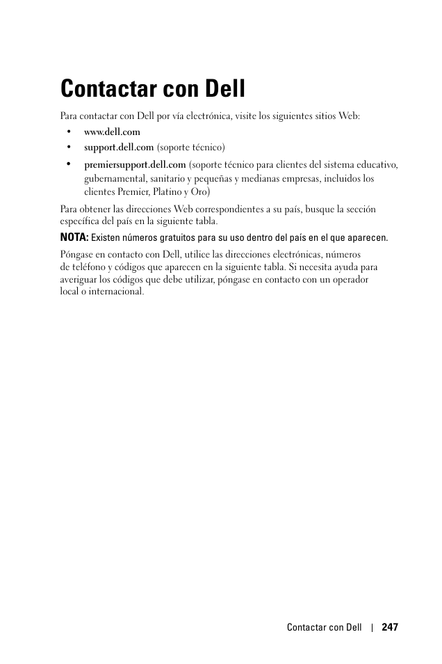Contactar con dell, 6 contactar con dell | Dell 1100MP User Manual | Page 247 / 976