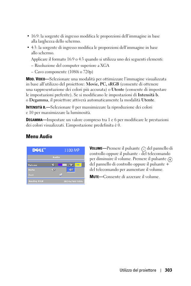 Menu audio | Dell 1100MP User Manual | Page 303 / 976