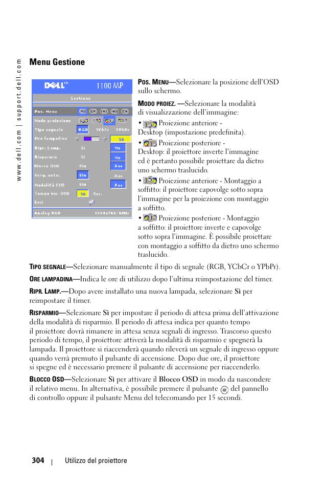 Menu gestione | Dell 1100MP User Manual | Page 304 / 976