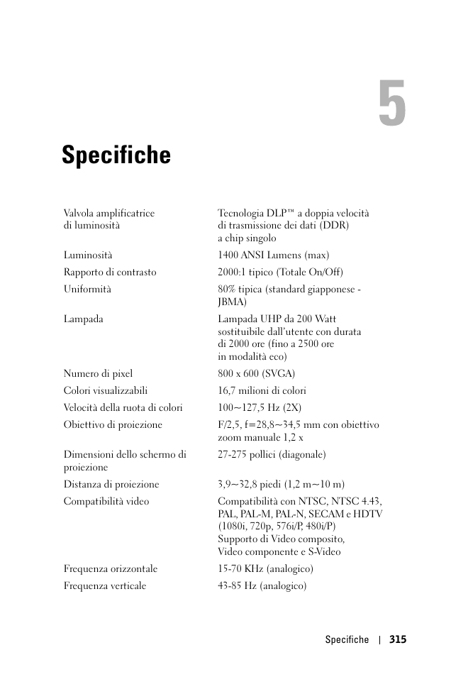 Specifiche | Dell 1100MP User Manual | Page 315 / 976