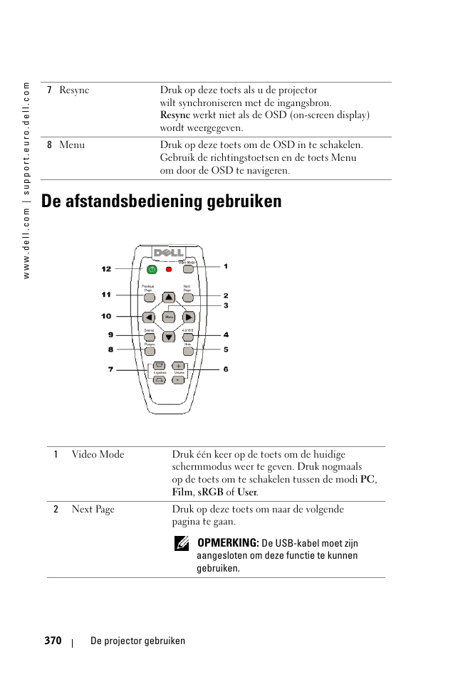 De afstandsbediening gebruiken | Dell 1100MP User Manual | Page 370 / 976